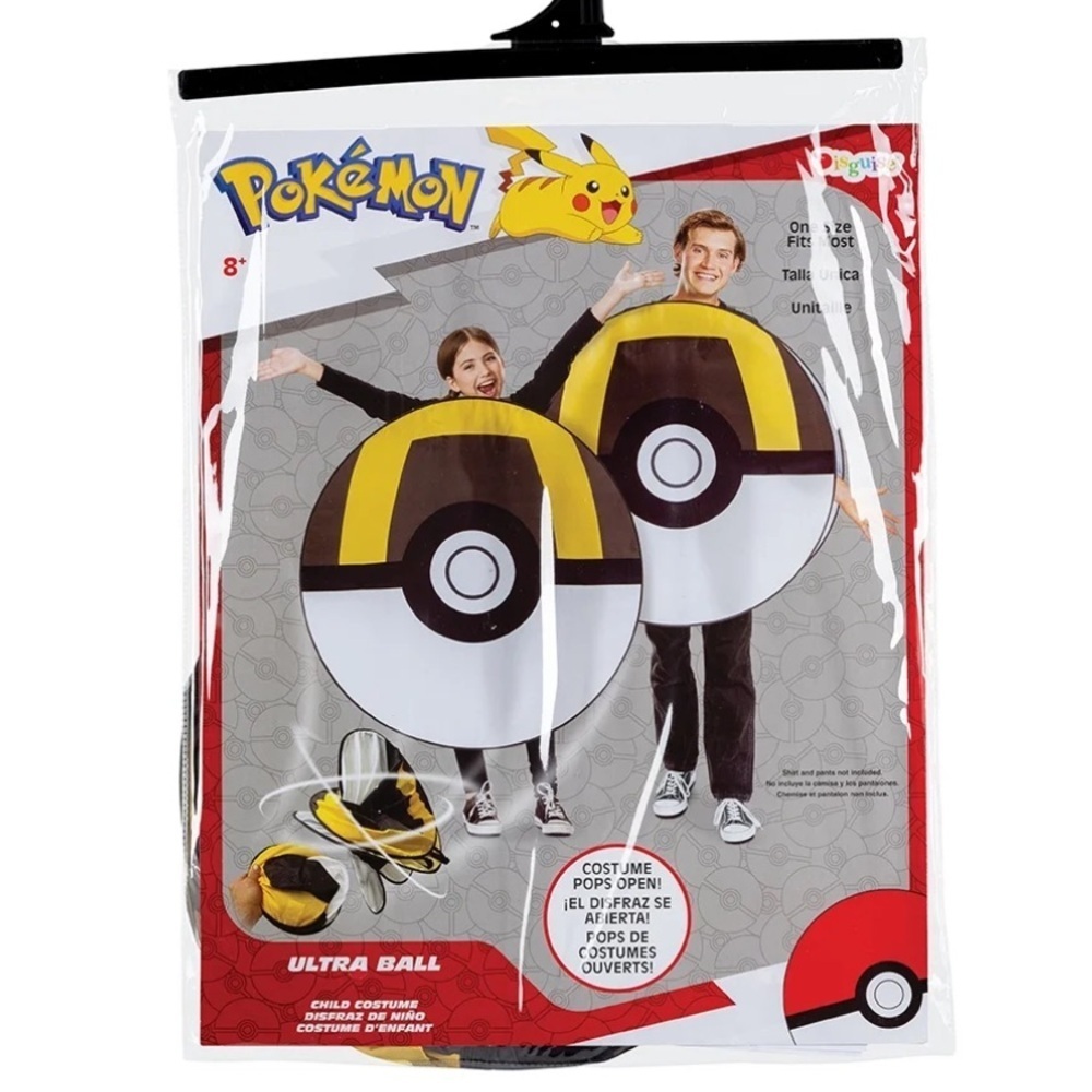 Pokémon Ultra Ball Pop Out Costume Ages 8+ Black White Yellow - Picture 2 of 16